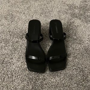 Jeffrey Campbell black patent heeled sandals